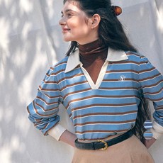 yournamehere 女款快樂領多色條紋T恤