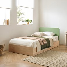 리바트 커먼베드 자녀가구 심플형 헤드 침대 서랍형 프레임 단품 방문설치, 그린 + 내추럴바디