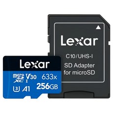Lexar 雷克沙 High Performance MicroSDXC V30 UHS-1 A1 記憶卡 附轉接器 633X, 256GB, 1個