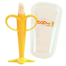 BABY&I 香蕉造型矽膠固齒器 刷毛設計溫和按摩牙齦, 固齒器 + 收納盒, 黃色, 1組