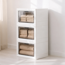 OLIVING 3層可折疊收納櫃整理箱 折疊收納箱, 透明, 1個