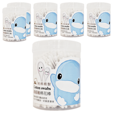 KU.KU Duckbill 酷咕鴨 細紙軸棉花棒, 優質棉 台灣製造 觸感舒適 無染色 無螢光劑, 200支, 6罐