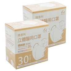 順易利 美顏立體醫用成人口罩 M款, 古藍色, 30片, 2盒