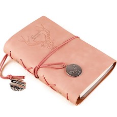 From Atte復古鹿紋章6孔皮革萬年空白A6日記本, 淺粉色, 1個