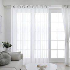 POGnAn Mary 雪紡穿環式窗簾, 白色