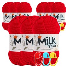 니뜨 밀크얀 뜨개실 50g x 3p + 단수링 3p 세트, 3세트, 10레드 + 랜덤 발송