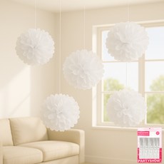 파티쇼 파티 종이 꽃볼 플라워 카네이션 모빌 장식 5p, 화이트