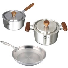 OSLO 3層不鏽鋼平底鍋+單柄湯鍋+雙耳湯鍋組, 單水鍋18cm+正水鍋20cm+壓花煎鍋26cm, 混合顏色