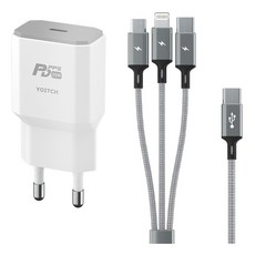 Yoichi Hera PD 25W Type C PPS 超快充電器 + Beta Type C 3 合 1 數據線 70cm 套裝, 1套, 混合顏色