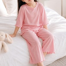 woojooi 女童飄逸荷葉邊七分家居服上下套裝