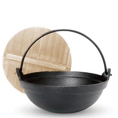 日式鑄鐵吊鍋+鍋蓋, 黑色的, 直徑 25cm x 深度 7.5cm