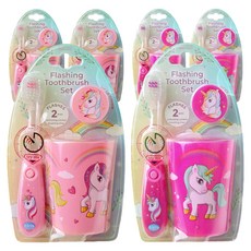 b.brite 孩童計時2分鐘LED燈牙刷+漱口杯+牙刷蓋組 紫色獨角獸款+粉紅色獨角獸款, 6組
