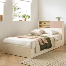 리바트 커먼베드 자녀가구 슬라이딩 도어형 침대 서랍형 박스형 방문설치, 옐로우 + 핑크도어