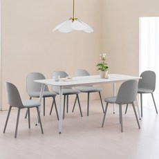 웰퍼니쳐 플레 포세린 세라믹 식탁 1800 + 의자 6ea 6인, 식탁(화이트), 의자(그레이), 일반의자 6