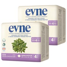 evne Organic夜用褲型衛生棉, 4入, 2個, 中型