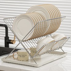 공간활용 접이식 식기건조대, 실버, 1개, 2단