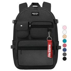 Marco Polo 多口袋背包+鑰匙圈 MP6485, 黑色