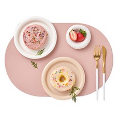 지베아 플로라 가죽 방수 타원형 테이블 매트, 핑크 + 다크그레이, 440 x 300 mm, 1개