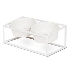 DING DONG PET 寵物鋼架雙碗, 白色, 1個