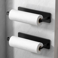 UT免打孔黏貼式多功能廚房紙巾架, 2個, 黑色