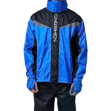 DongShen 東伸 鷹眼兩件式外套雨衣，高係數反光標，手套式雙層手袖，高領防滲雨帽，輕量防風防水快乾, 2XL(175cm~185cm), 藍色