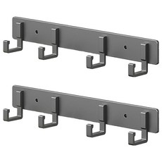 免鑽孔黏貼式多用途壁掛掛鉤衣架掛架 4鉤, 灰色, 2個