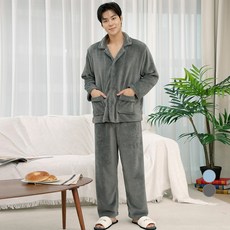 CARET 男女通用柔軟超細纖維長袖翻領睡衣上下套裝