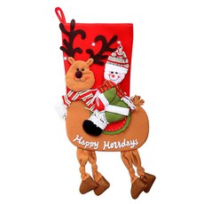 小麥購物 聖誕玩偶騎麋鹿精緻聖誕襪 L602 雪人款, 1個, 紅色