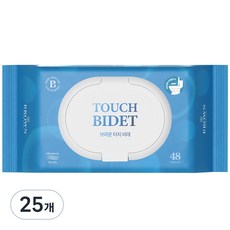 브라운 터치 비데 물티슈 물에 잘 녹는 화장실용 저자극 비데티슈 캡형, 55g, 48매입, 25개
