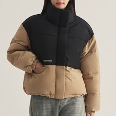Elsso 女款高領雙色短版厚外套