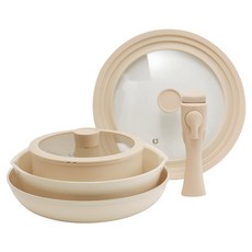 쿡앤쿡 인덕션 스윙 냄비 후라이팬 멀티핸들 쿡웨어 세트, 아이보리, 쿡웨어 6종, 1세트