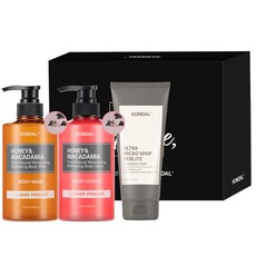 KUNDAL 昆黛爾 蜂蜜夏威夷果沐浴乳+身體乳液+洗面乳禮盒 爽身粉香, 1組