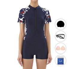 quaro 女士半拉鍊二分泳裝 + 泳帽 + 泳鏡 + 胸墊 + 防水袋套組 ILB236S