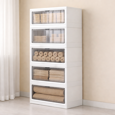 올리빙 접이식 수납장 정리함 폴딩 리빙박스, 투명, 5개