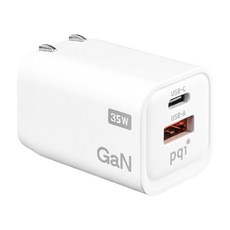 pqi 勁永 PDC35W 雙孔充電器 35W PD快充 氮化鎵GaN USB-C+USB-A雙孔充電設計, 白色, 1個