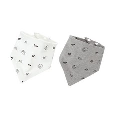 KU.KU Duckbill 酷咕鴨 嗶嗶猴雙面三角領巾 2入, 柔軟, 雙面設計, 可調, 38 x 20cm + 35 x 20cm, 灰色 + 白色, 1組