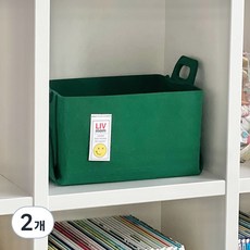 리브맘 접이식 펠트 비비드 수납바구니, 딥그린, 2개