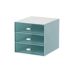 투명 서랍 사각 정리 수납장, 블루, 3단