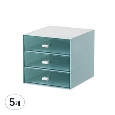 三層透明抽屜方形整理儲物櫃, 藍色, 5個