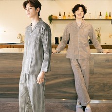 테라우드 남성용 클래식 체크 순면 긴팔 잠옷 상하의 2세트