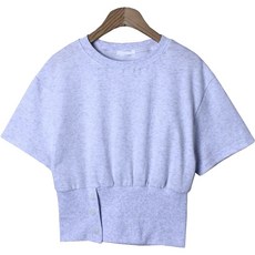 시크블랙 여성용 일사우 버튼 무지 라운드넥 반팔 맨투맨 티셔츠 cpt12557k34