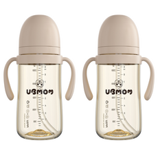 UBMOM 經典款PPSU雙耳吸管學習杯, 巧克力棕, 280ml, 2個