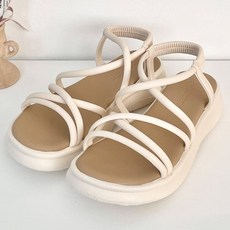 shoes& 女款綁帶鬆緊厚底涼鞋 sn040, 米色, 240
