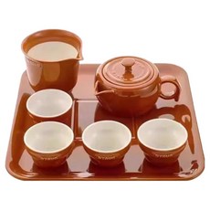 staub 陶瓷茶壺茶具7件組, 肉桂黃, 1組, 茶壺 + 公道杯 + 茶杯 4個 + 茶盤