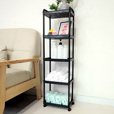 마켓플랜 이동식 스퀘어 선반 트롤리, 블랙, 5단