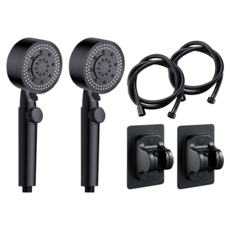 ARYKO 5段水壓調節強力蓮蓬頭+淋浴軟管+支架組, 2組, 黑色