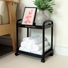 마켓플랜 이동식 스퀘어 선반 트롤리, 블랙, 2단