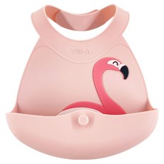 VIIDA Joy 便攜式矽膠圍兜，食品級矽膠材質，防水防油好清洗，四階段可調整脖圍, 法蘭卡紅鶴, 1件, 1個