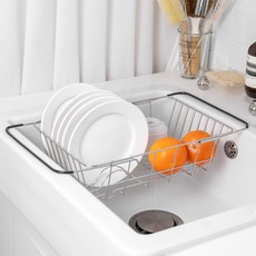 GoodGoodShop 可調節長度水槽碗盤瀝水架 25 x 35 x 11 cm, 銀色, 1個, 1層