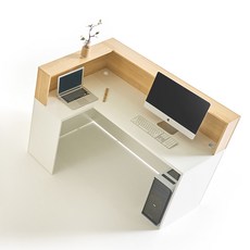 필웰 무노 카운터 ㄱ자 안내데스크 1400 좌측 방문설치, 내추럴오크 + 화이트